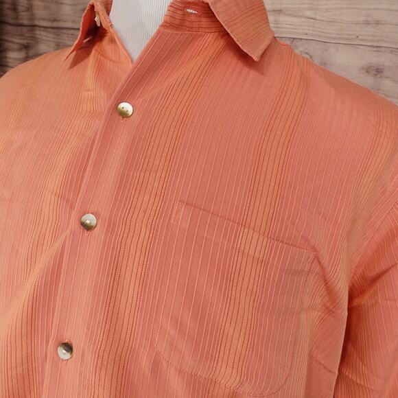 VAN HEUSEN RAYON BLEND ORANGE TANGERINE SHORT SLEEVE HAWAIIAN BUTTON UP SHIRT L - Picture 2 of 7